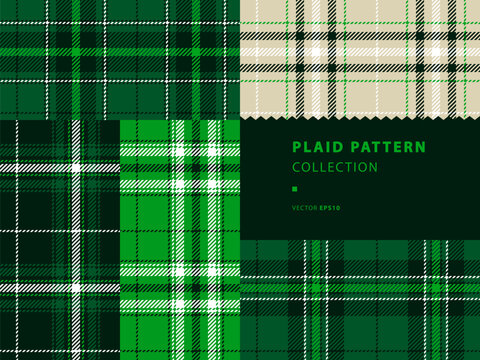 Plaid seamless patterns, tartan collection, set in shades of green