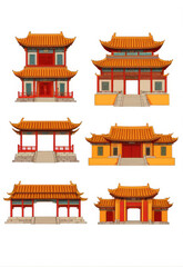Fototapeta premium Vector hand-drawn element background set of ancient Chinese buildings