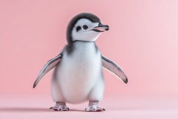 Obraz premium Adorable penguin chick stands on a pastel background showcasing its fluffy feathers and playful expression