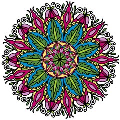 Beautiful and creative colorful mandala design art with white background.