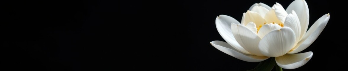 Single large white peony petal, stark black Abstract spring floral card design , soft, modern