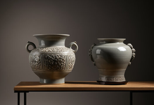 Chinese Shang dynasty pottery corded gray pottery 鲲 gray pottery jue