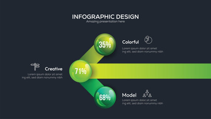 Business 3 option infographic presentation vector 3D arrow colorful balls illustration. Infographic design vector and marketing icons can be used for workflow layout diagram, annual report, web design