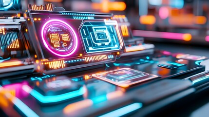 Futuristic Tech Interface Neon UI Design - Cyberpunk aesthetics