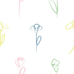 seamless pattern of simple icons of various types and various colors in line art style, for logos or various designs