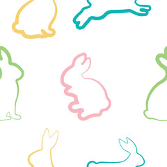 Obraz premium seamless pattern with a set of rabbits in various poses drawn in different colors in line art style, for logos and holiday designs