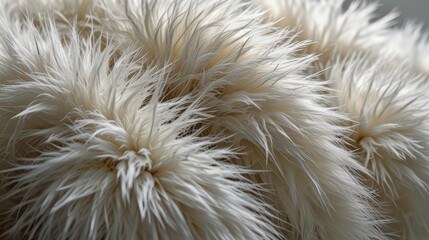 A close-up of soft, fluffy white tufts resembling fur or textiles, creating an inviting and cozy feel.
