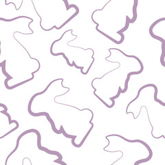 seamless pattern with simple icons of a rabbit sitting on its hind legs in purple color in line art style arranged randomly, for logos or various holiday designs