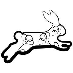 simple icon of a rabbit at the moment of hopping with flower buds in line art style, for logos or various holiday designs