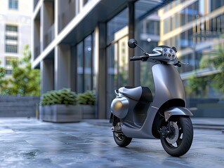 Electric scooter parked in an urban setting showcasing modern transportation