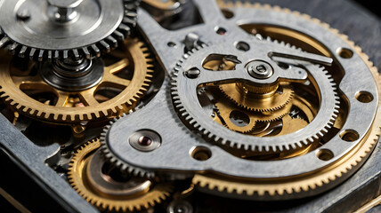 Intricate Timekeeping: A close-up captures the delicate dance of precision engineering within a mechanical timepiece, showcasing the intricate gears and components