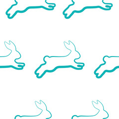 Obraz premium seamless pattern with simple rabbit icons in blue color in line art style, for logos or various holiday designs