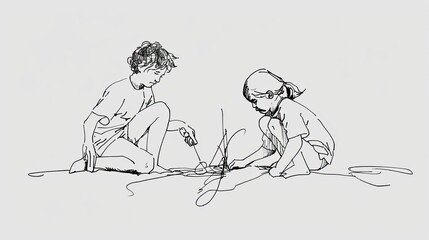 Imaginative play children engaging in creative exploration in a minimalist indoor illustration