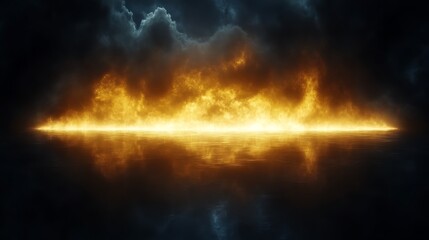 Obraz premium Fiery Inferno Reflecting On Dark Water Surface