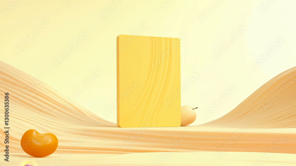 Poster vibrant yellow backdrop with abstract shapes inspiring joy and creativity in a calm space