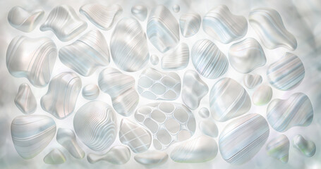 Collection of frames various geometric elements - gray-blue shapes with glittering borders on a light background. Various rectangular, circular and rounded designs, beautiful clean fabric background