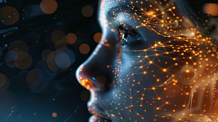 Artificial intelligence, Neural network interface on human face concept