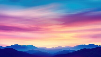 Fototapeta premium Blended colors of a serene sunset over distant mountains at twilight