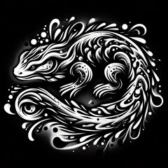 Obraz premium Stylized Reptile Illustration with Intricate White Patterns on Dark Background