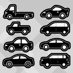 illustration Icons set silhouette side black color car