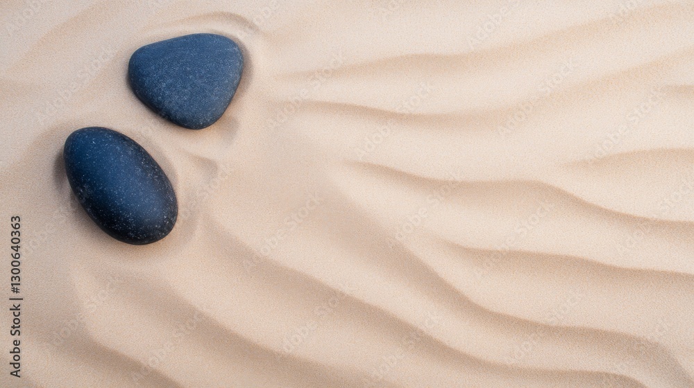 Aufkleber close-up view highlights smooth dark stones placed in perfect symmetry on serene sand patterns, enha