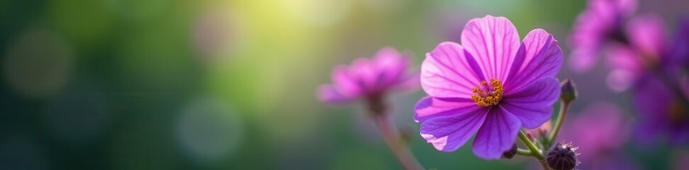 Fototapeta premium Vibrant purple bloom, crisp detail, soft green bokeh, vibrant, spring