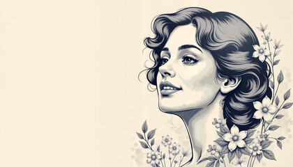 Delicate black-and-white portrait of woman in peaceful garden, beauty