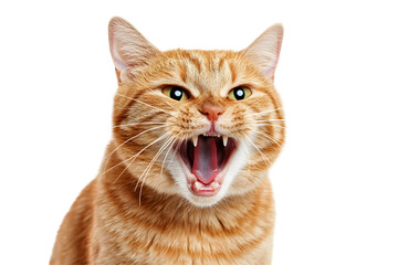 Obraz premium Angry and surprised cat on white or transparent background with a funny and excited expression