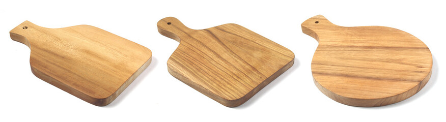 wooden cutting board set, white isolated background
