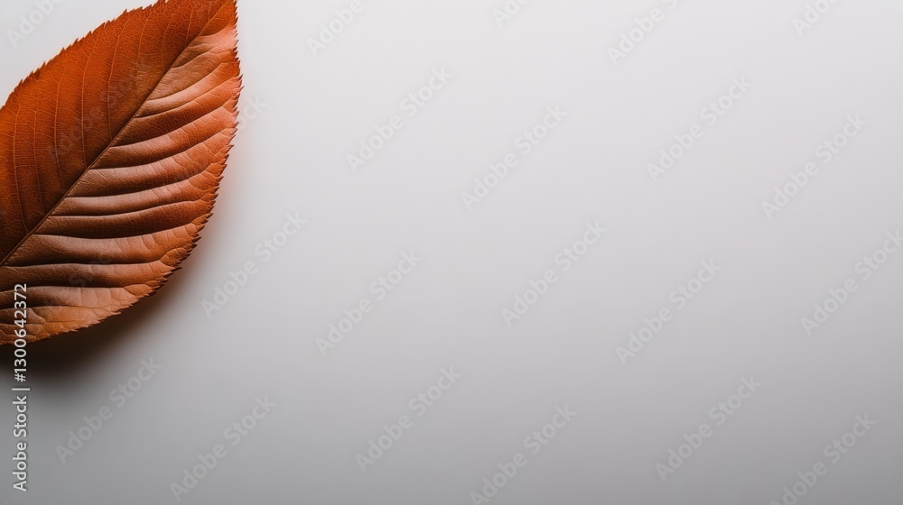 Aufkleber close-up view of a brown leaf resting on a white surface showcases its detailed veins and edges, emp