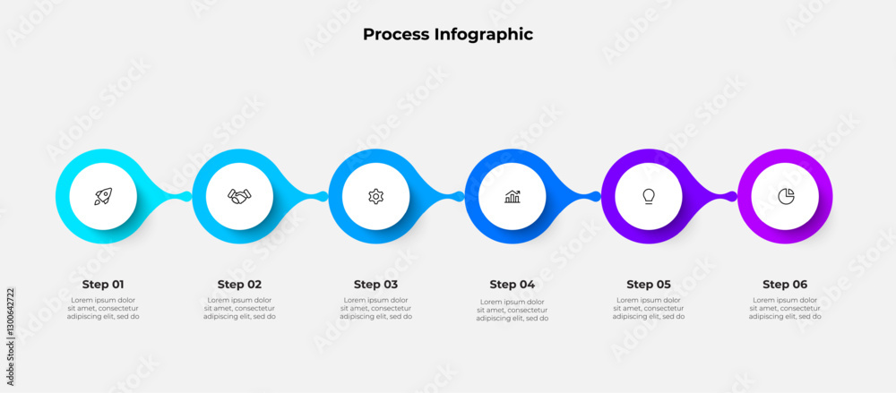 Aufkleber infographic 6 steps process with circular graphics, suitable for business, marketing, or academic us