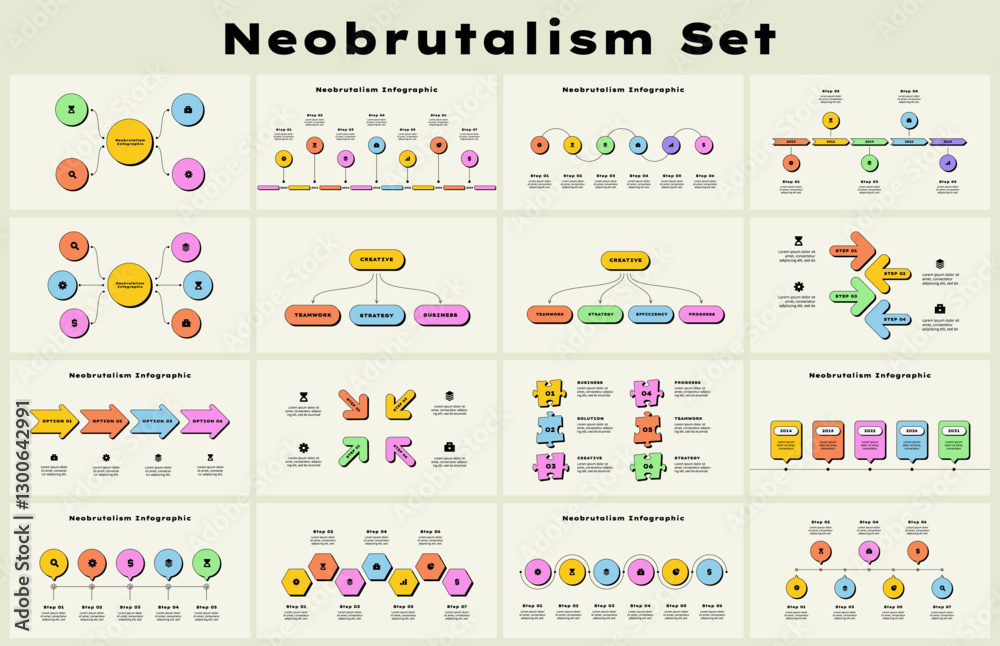 Poster set of neobrutalism infographic diagrams, charts, and shapes for professional or creative use. perfe