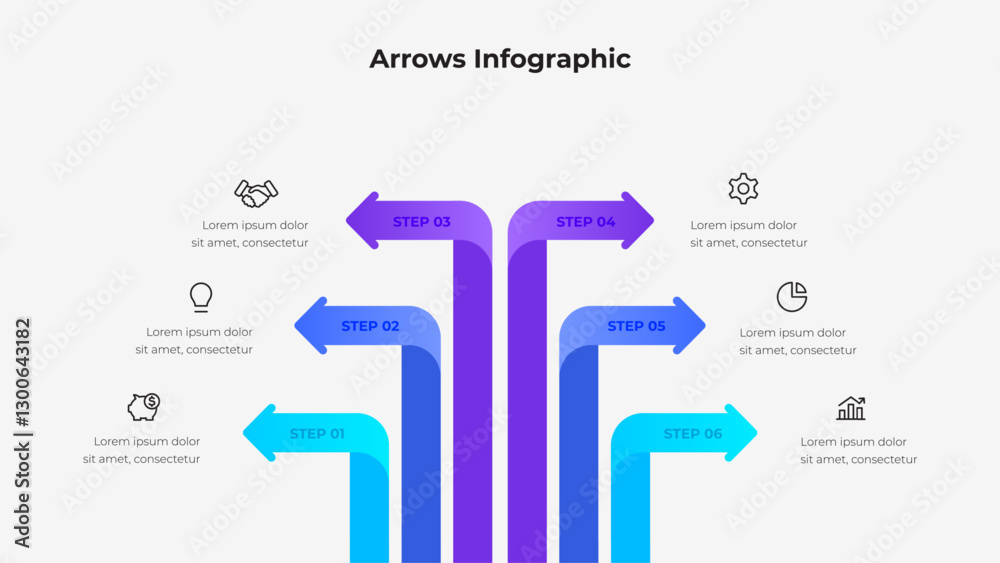 Fototapete colorful arrow infographic with six steps, highlighting conceptual process organization for business