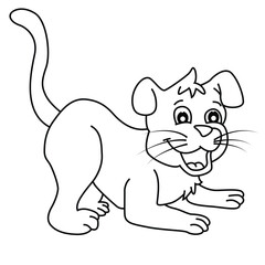 Cute cartoon hand drawn vector  smiley puppy coloring page.