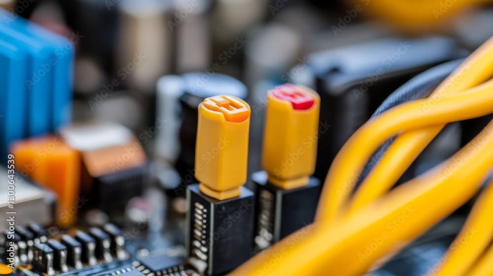 Fototapete Close-up view emphasizes the fine lines and details of a processor chip mounted on a motherboard, with ample copy space on the right side for text or graphics
