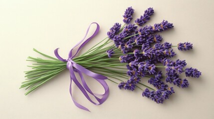 A bouquet of fragrant lavender tied with a purple ribbon.