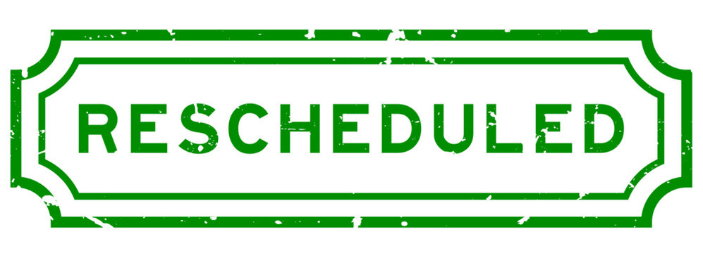 Grunge green  rescheduled word rubber seal stamp on white background