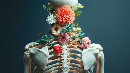 human spine with flowers