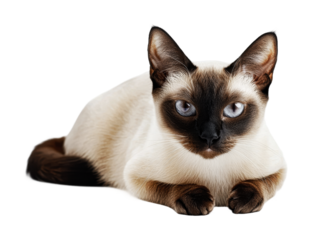 Cute Siamese cat resting calmly with expressive blue eyes for pet lovers and animal enthusiasts, cut out