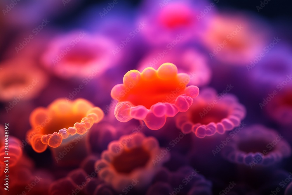Poster extreme close-up reveals chromosomal activity during cell division, highlighting vibrant colors agai