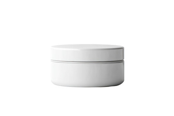 Isolated white cosmetic jar with silver trim on a black background