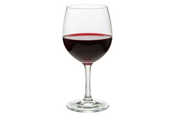 A single stemmed glass filled with red liquid stands against a transparent background illuminated by bright lighting showing detail