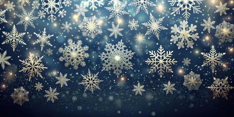 Delicate snowflakes gently falling on a dark background with a subtle gradient effect , intricate, flakes,  intricate