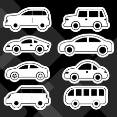 illustration Icons set silhouette side white color car