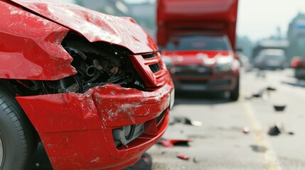 Road accident chaos on city streets damaged vehicles urban environment close-up viewpoint