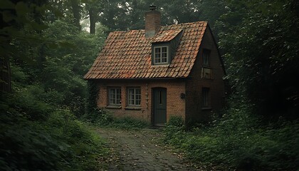 Fototapeta premium Misty Forest Cottage Path