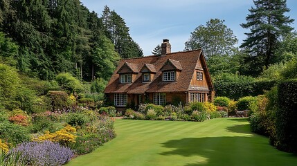 Fototapeta premium Cottage garden, sunny woodland scene