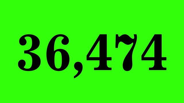 Increase counting numbers 0 to 100000, digit counter from zero to 1 lac, digital clock, or timer display with decimal point animation on a green background