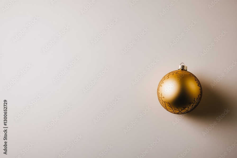 Leinwandbilder a single glossy christmas bauble featuring detailed gold patterns rests on a white background, creat