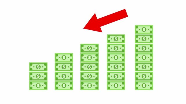 Animated down graph icon designed for business or finance concept, business loss graph shows a chart, bar graph, failure, bankruptcy, bad, reduction
